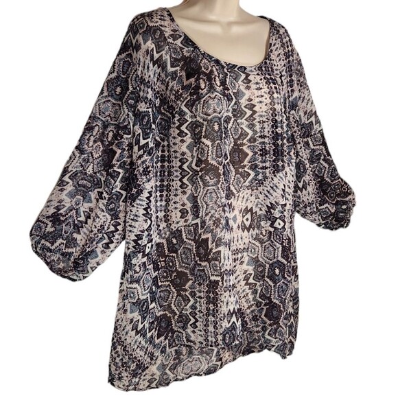 Maurices Tunic Top Sheer Tribal Aztec Pink Blue Black Cut Out Open Back 3X - Picture 2 of 11